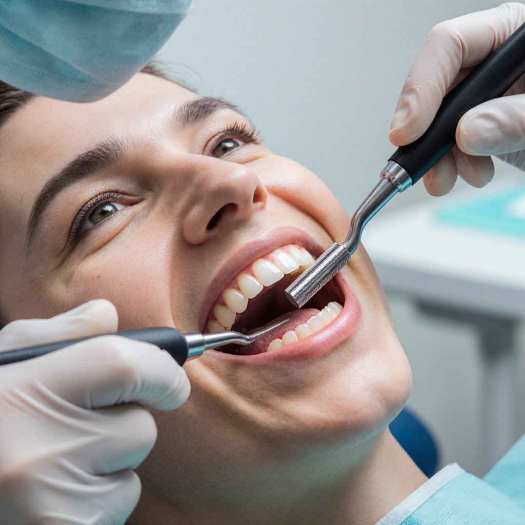 Professional polishing making teeth smooth and shiny